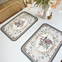 가죽 식탁매트 식탁유리대용 방수 우드 원목 세라믹 테이블 매트 2개입, 3.아일랜드블루플라워, 단일사이즈( 45*30cm)