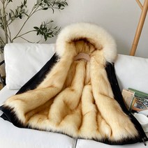 여 쇼트 모피 점퍼 털 일체형 후드 안 모피코트 베스트 조끼 겨울 브이넥 모피 밍크코트 재킷