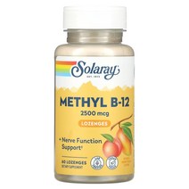 Solaray 고효능 메틸 B 12 천연 망고 복숭아 2 500mcg 사탕 정제 60개