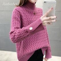 나바바 NK391 여성 캐주얼 꽈배기 목폴라 니트티