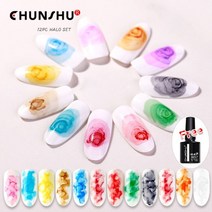 점점예뻐지는 12pcs 화이트 수채화 잉크 매니큐어 피 젤 네일 버블 효과, 13 개