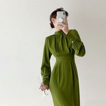 기모 원피스 그린 프랑스 빈티지 드레스 여성 겨울 저녁 파티 미디 레트로 스타일 의류