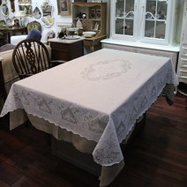 마꼬꼬트 빈티지 사각형 레이스 방수 식탁보 테이블보, 4인(137cmx180cm), 화이트