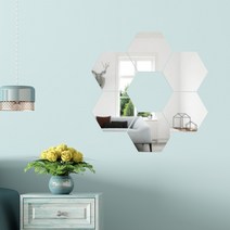 Mx9 붙이는 아크릴 안전 거울 실버 6각 6개 욕실 화장실 현관 포토존 부착식 옷장 부착형 신발장 벽면 부착, 상세 참조