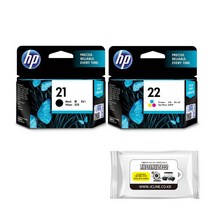 HP 정품잉크 21검정 22컬러 2색 세트 + 항균물티슈 D1311 D1320 F4194 1410, 1개, 정품_21검정,22컬러 2색세트(표준용량)+항균물티슈