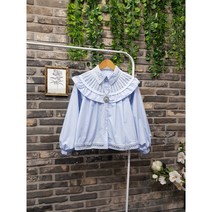 둥근 프릴 레이스 카라 긴팔 블라우스