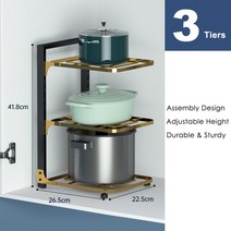 후라이팬정리대 프라이팬 거치대 식기 정리대 수납 다층 냄비 프라이팬 보관 랙 조립 금속 조리기구 스탠드, 02 3 Tiers