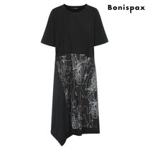 [보니스팍스(여성의류)] [보니스팍스]아웃포켓 밑단 프린트 져지 반팔 원피스-MR82OP1