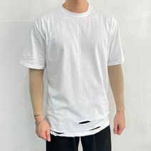 찢어진 구제 칼 컷팅 레이어드 오버핏 반팔티셔츠 2컬러