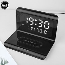 파워딜 3인 1 다기능 10W 휴대폰 무선 충전기 LED 데스크탑 시계 캘린더 아이폰 삼성 화웨이용, 02 Black