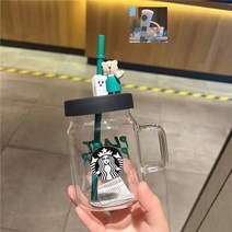 스타벅스 곰돌이 내열 유리컵 아이스 컵 텀블러 빨대 컵 스벅 콜드컵 유리잔 600ml, 곰돌이 유리빨대컵
