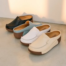 이나슈즈 발편한 여성 소가죽 통굽 슬리퍼 5cm 봄 키높이 블로퍼