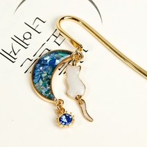 EM_(폭스타일)(핸드메이드) 미드나잇 문 책갈피 북마크 북클립 고양이책갈피 달책갈피, White Cat