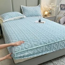 패밀리 침대 패드 센스맘 라지킹 이부자리 매트리스 커버 보호대 탄성 장착 시트 1 개 200x220 플란넬 겨울 두꺼운 따뜻한 침구 더블, 블루-1pc 침대보_150x200cm