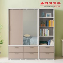 라자가구 위드 빅 1800 슬라이딩 거울 서랍 옷장+서랍선반장 jy226 옷장세트, 화이트그레이