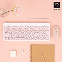 [로이체] 슬림형 2블럭 블루투스 키보드 RK-4300 [무선/키보드/멀티페어링/거치대], 핑크