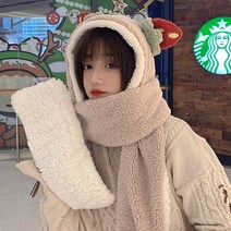 추동 후드 머플러 곰돌이 일체 귀달이 귀달이 후드 넥워머 세트 겨울 보온