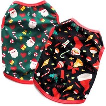 PIXRIY 903548 2 Pieces Christmas Dog Vest Shirt Sleeveless Santa Pet Apparel Xmas Festival Pupppy TS, Small