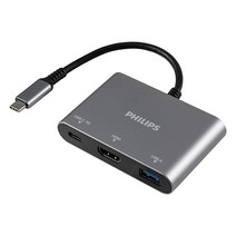 필립스 USB C 허브 파워 패스스루 포함 3-in-1 멀티포트 어댑터 HDMI 4K@30Hz 1개 60W USB-C 파워 딜리버리 USB 3.0 포트 5Gbps 1개