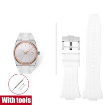 워치스트랩 호환 Tissot PRX Powermatic용 고무 스트랩 스테인리스 스틸 버클 퀵릴리즈 남성용 실리콘 교체 시계 밴드 T137.407/410 12mm, 6.White silver - 12mm