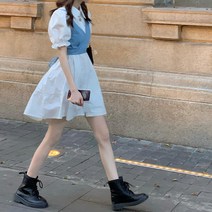 론데즈 셔츠 미니 원피스 데님 뷔스티에 탑 레이어드 세트 여성 여름