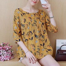 도오빠 꽃무닝SA 여성 티셔츠 블라우스 루즈핏 라운드넥 긴팔 꽃무늬 플라워 패턴 봄 가을 중년 여자티셔츠 여자블라우스