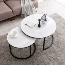 아르데커 포세린 통 세라믹 대리석 원형 거실 소파 테이블, 화이트(그레이패턴)