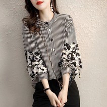 쩐쿠 봄 여성 라운드넥 스프라이트 플라워 블라우스 8716