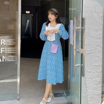 빅사이즈 여성복 봄 200근 뚱뚱한 옷 잔꽃 왕리본 원피스 k1556