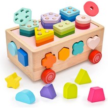 Atoylink Wooden Shape Sorter Montessori Toys for 2 3 4 Year Old Toddlers Color Sorting Stacking Toys, 한개옵션0