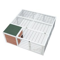 PawHut 64” Wooden Outdoor Rabbit Hutch Playpen with Run and Enclosed Cover, 1
