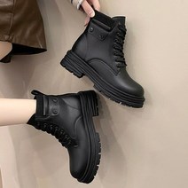 lofty최신 Winter Women Boots Fashion Lace Up Thick Sole Warm Plush Ankle Female Shoes Square Heels Pla