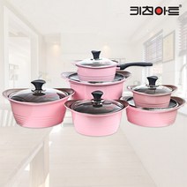 키친아트 세라믹코팅 파스텔핑크 통주물 냄비, 전골 22cm