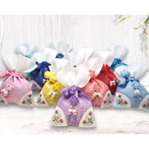 한국민예사 모시 금실 꽃자수 복주머니 소 고급 미니 파우치 한국 전통 선물 주머니, 09 분홍색