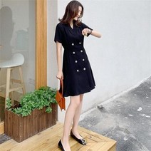 여름 여성 미디 셔츠원피스 오픈카라 더블버튼 루즈핏 빅사이즈 무지 반팔원피스 심플 오피스룩 A21