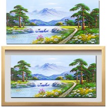 (진품) 국내 유명 작가 풍수 그림 으로 유명한 공관웅 화백 그린 풍경 산수화 물 풍경화 그림 부자되는 액자 거실 현관 사무실 침실 부자되는 재물 건강 등용 합격 출세 연화랑, 3번 화이트 입체액자