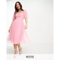 Anaya Petite 핑크 컷아웃 퍼프 슬리브 미디 드레스
