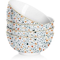 LEAZUL 세라믹 수프 볼 시리얼 볼 650.6ml(22온스) 그릇 세트 깨짐 방지 식기 세척기 및 전자레인지 사용 가능한 도자기 그릇 주방 테라초 대리석 그릇 시리얼 수