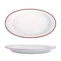 폴바살 이사바 오발플레이트L 27cm 버건디라인 타원접시 샐러드 파스타 도자기 홈카페, 이사바 오발플레이트(버건디라인)