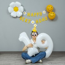 [피앤비유니티]데이지 풍선 가랜드 생일 풍선세트숫자 2개 컨택형(고깔모자 안경포함), 화이트 숫자대6