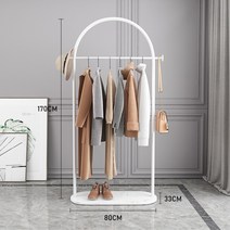 북유럽 심플 드레스룸 스탠드 시스템행거 대리석 철제 코트랙, 폭80cm[화이트+화이트마블]