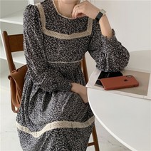 모어가든 쉬폰 원피스 잔꽃무늬 살랑살랑 긴팔 롱 플라워 봄나들이 원피스