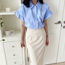 수키 [수키] 큐티 레이스소매 플랫카라 솔리드블라우스 1102212