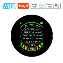 이산화탄소경보기 측정기 Tuya-Wifi 공기 품질 측정기 PM2.5 CO2 TVOC HCHO AQI 온도 습도 테스터 경보 임, 01 Wifi B-W