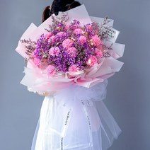 아르띠콜로 중 대형 비누 카네이션 꽃 안개 드라이 플라워 꽃다발+ LED 램프, 핑크 카네이션