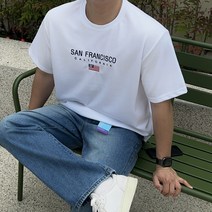 레스크 남자 샌프란 레터링 자수 오버핏 반팔티
