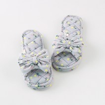 여성 리본 3중쿠션 면실내화 거실 어린이집 실내용 면슬리퍼, 블루