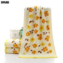 DFMEI 순면 할기 프린팅 타월 세안 가정용 부드러운 흡수성 면타올, 노란색, 34*74, 1개
