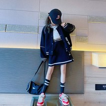 도오빠 류키나 여아 투피스 야구점퍼 자켓 스커트 아우터 시보리 포켓 밴딩 치마 A라인 트임 지퍼 여아 봄 주니어