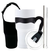 굿아이템 대용량 진공 스텐텀블러 900ml + 밀폐뚜껑 + 손잡이 + 스테인레스빨대 + 세척솔 + 캐리어 풀세트, 화이트